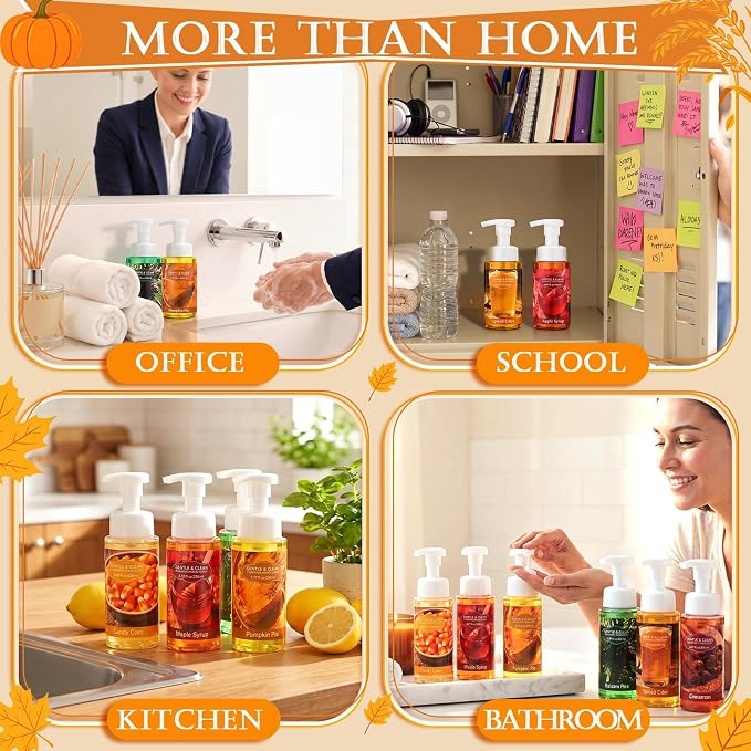 6 Pack Autumn Foaming Hand Soap with Pump Care Moisturizing Liquid Fall Scented Foam Hand Wash Party Favor for Seasonal Home Decor and Gifting 8.75 Fl. oz