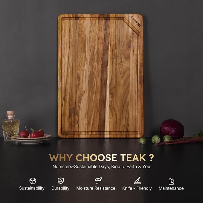 20'' Extra Large Teak Wood Cutting Board for Kitchen Non Slip Over Sink Charcuterie Board Serving Heavy Duty Non Toxic Wooden Chopping Board Thick Haus Big Xl XXl Convenient Kitchen Essentials