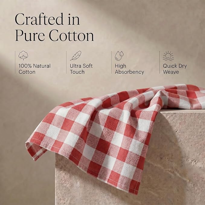 Urban Villa Kitchen Towels Set of 6 Buffalo Checks Rust Kitchen Towels 20X30 Inches 100% Cotton Highly Absorbent Kitchen Towels Premium Quality Ultra Soft Mitered Corners KitchenTowels