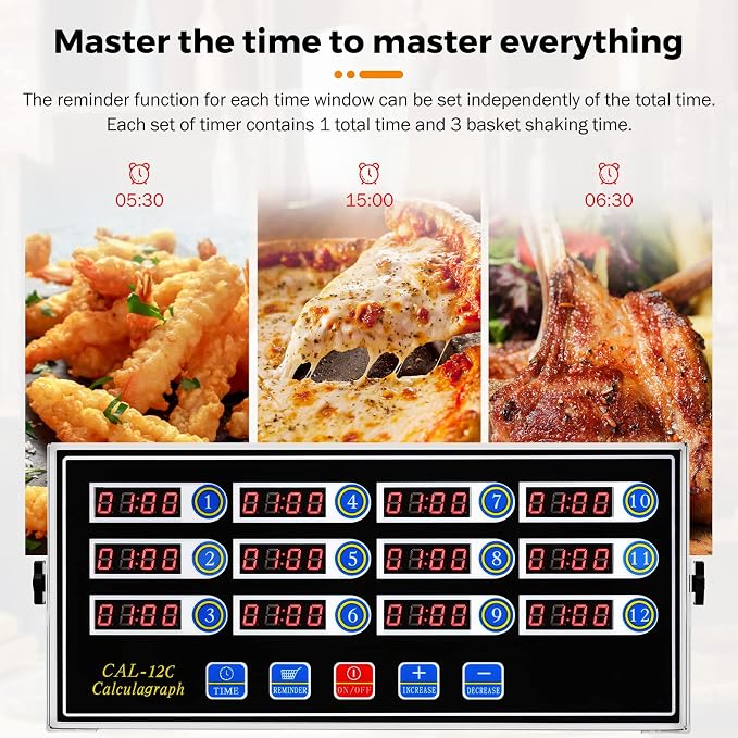 BEAMNOVA 12 Channels Digital Kitchen Timer for Cooking Loud Alarm Stainless Steel Clock Hours and Minutes Seconds Volume Control Electronic Calculator