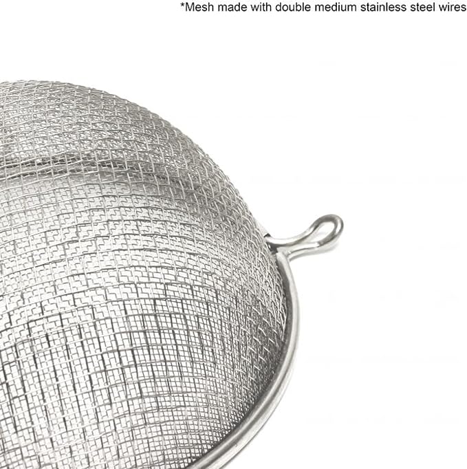 TrueCraftware- 6-Inch Double Medium Mesh Strainer Stainless Steel with 6-1/2" Handle Length Wooden Handle- Kitchen Utensil Food Strainer Skimmer Spoon for Cooking Sieve Sifters Pasta Fruits Vegetable