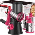 Cheese Grater Rotary, Rotary Grater for Kitchen, Kitchen Vegetable Slicer with 3 Drum Blades, Fast Cutting Cheese Shredder for Vegetables and Nuts (Black+Rosy, 3 BLADES)