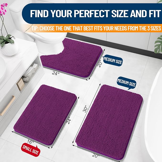 OLANLY Small Bathroom Rugs 24x16, Extra Soft Absorbent Chenille Bath Rugs, Rubber Backing Quick Dry, Machine Washable Bath Mats for Bathroom Floor, Tub and Shower, Home Decor Accessories, Purple