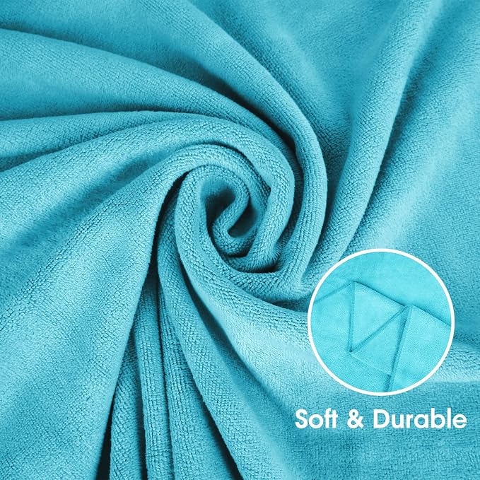 JML Microfiber Bath Towels, 4 Pack, 30" x 60", Aquamarine | Oversized, Ultra Soft, Super Absorbent, Fast Drying, Perfect for Bathroom, Shower, Sauna, Yoga, Gym