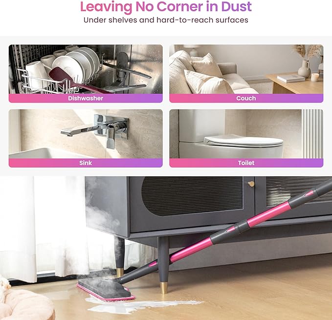Schenley 19-in-1 Steam Mop Dual-Rod Design with Detachable Handheld Steamer for Walls, Grouts, Hard Floors, Tiles, includes Multi-purpose Accessories, Washable Microfiber Pads and Disposable Pads