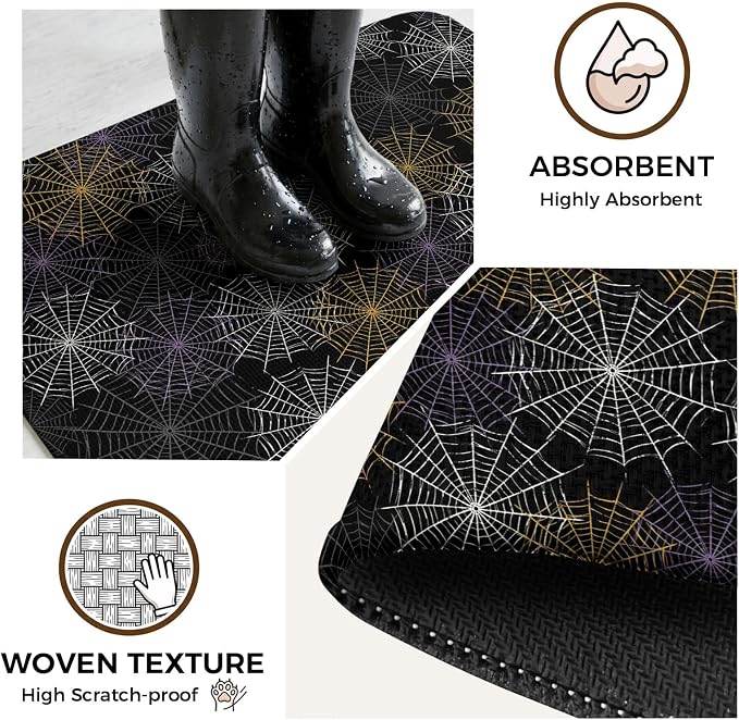 Black Halloween Bathroom Rugs Non Slip Washable Bath Mat Absorbent Front Door Mat Purple White Yellow Net Classic Black Indoor Doormat for Kitchen Entryway Shower Decor Accessories 31.5"x47.2"
