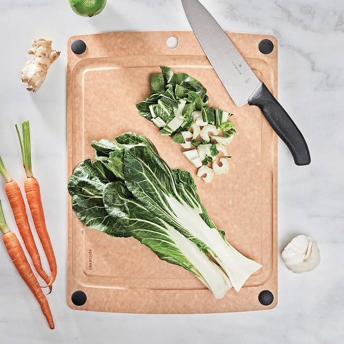 Epicurean All-In-One Cutting Board with Non-Slip Feet and Juice Groove, 17.5" × 13", Natural/Black