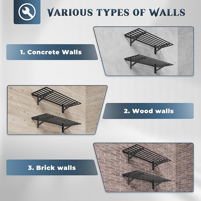 Jusgym 2-Pack 1.5x4ft Garage Shelving Wall Mounted, 1.5' x 4' Heavy Duty Garage Storage Shelves with Hooks, 500LB Capacity