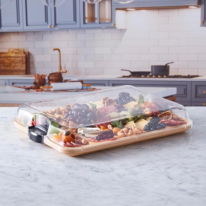FARBERWARE Build-a-Board Cutting Board with Three Compartments and Clear Locking Lid for Charcuterie, Snacks, and More, Bamboo