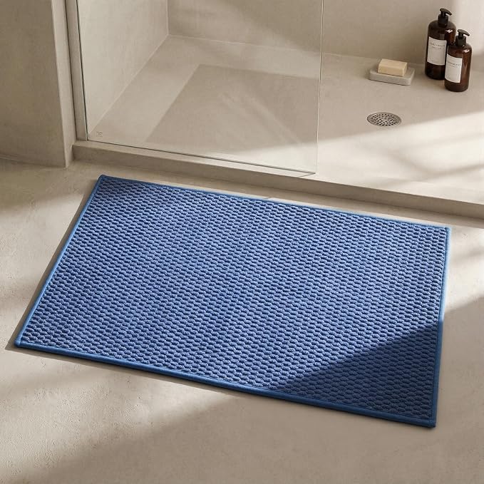 Triohero Bathroom Rugs Non Slip Washable, Super Absorbent Thin Bath Mat Quick Dry Low Pile Bathroom Rug, Denim Blue 24"x36"