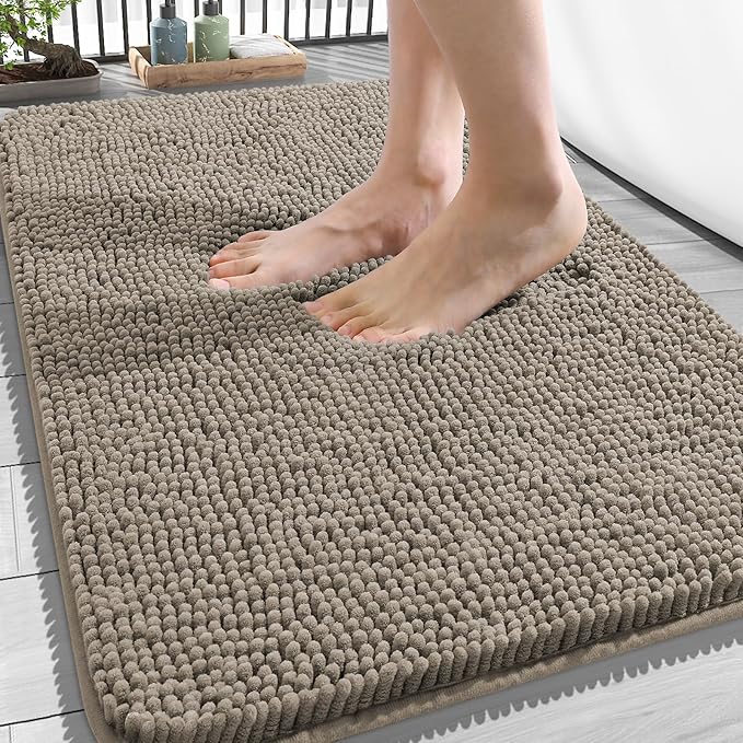 OLANLY Bathroom Rugs 34x21, Extra Soft Absorbent Chenille Bath Rugs, Rubber Backing Quick Dry, Machine Washable Bath Mats for Bathroom Floor, Tub and Shower, Home Decor Accessories, Warm Taupe