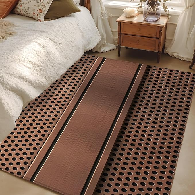 2'8" x 5' Area Rug for Bathroom, Brown Metal Hole Indoor Accent Rugs for Living Room, Copper Net Eye Hole Pattern Decorative Modern Carpet Washable Low Pile Non Slip Rug for Bedroom
