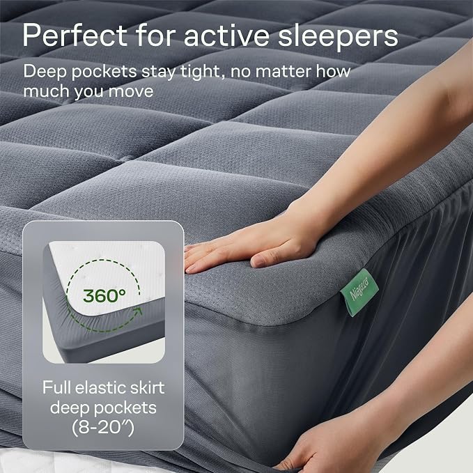 Niagara Sleep Solution Ultra Soft Twin XL Size Mattress Topper - Rayon Derived from Bamboo Pillow Top Mattress Pad for Back Pain Relief - Naturally Cooling for Hot Sleepers, Gray