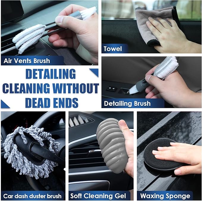21Pcs Car Cleaning Kit with High Power Handheld Vacuum, Car Wash Mop with Long Handle, Bucket, Detailing Brush Set, Windshield Cleaner, Complete Interior Exterior Washing Supply for Men Women