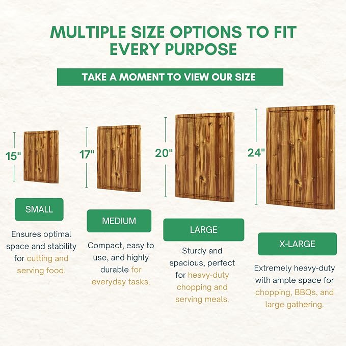 Square Acacia Wood Cutting Boards for Kitchen, 1.5 in Thick Butcher Block Construction for Stability, 14 in Square Cutting Boards with Gift Box, Juice Groove and Handle