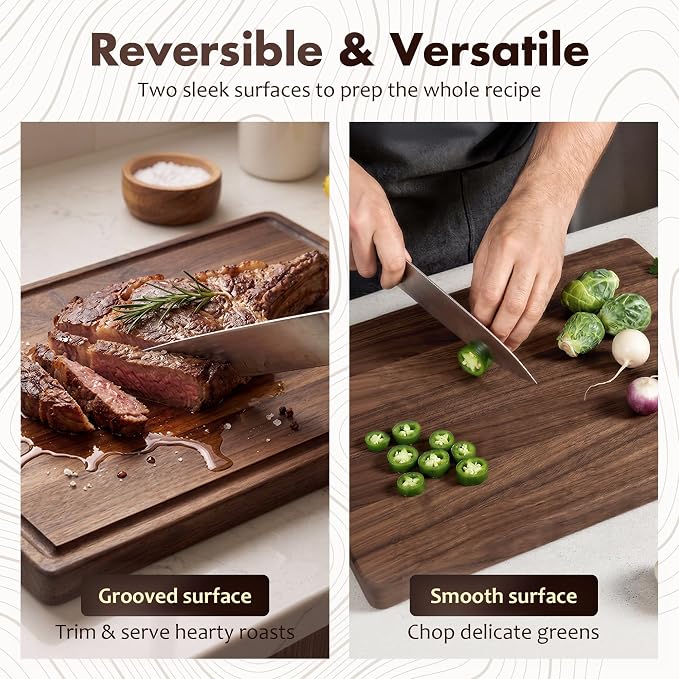 Walnut Wooden Cutting Boards for Kitchen, Solid Wood Cutting Board Set - Charcuterie & Chopping Butcher Block for Meat - Kitchen Gadgets Gift (Walnut 17in*12in)