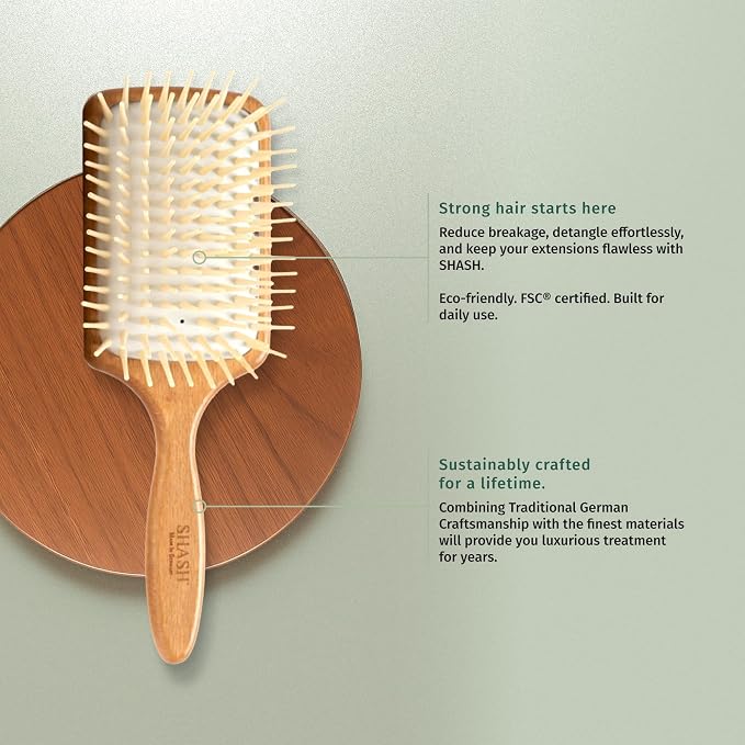 Made in Germany - SHASH Large Paddle Hair Brush, Thick And Curly Hair - Detangler With Long Pins & Rubber Cushion - Helps Detangle Knots, Eliminate Frizz, Reduce Pulling & Snagging