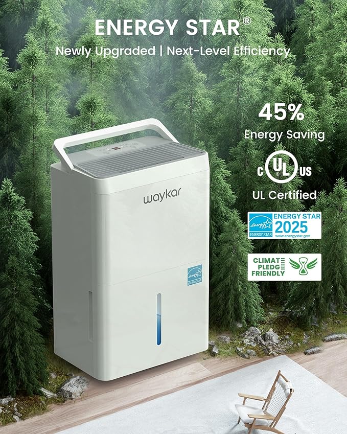 Waykar 5500 Sq.Ft Energy Star Dehumidifier for Home, Basement, Bedroom, Bathroom, Max 80 Pint/D(Standard 63 Pint/D) with Drain Hose&Water Tank, Ultra Quiet(40 dB), Intelligent Humidity Adjustment