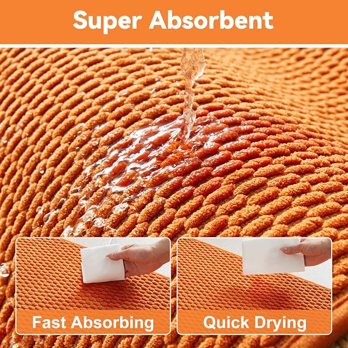 Triohero Bathroom Rugs Non Slip Washable, Super Absorbent Thin Bath Mat Quick Dry Low Pile Bathroom Rug, Orange 24"x36"