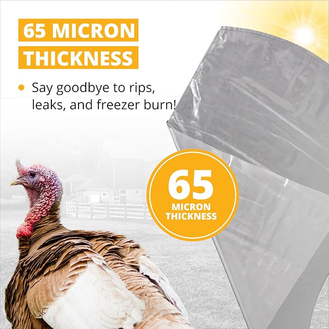 Stromberg's Large Turkey Heat Shrink Clear Bags, Freezer-Safe, BPA & BPS Free Bags with 65 Micron Thickness, Ideal for 25-30 lb Poultry, 18"x32", 25 Pack