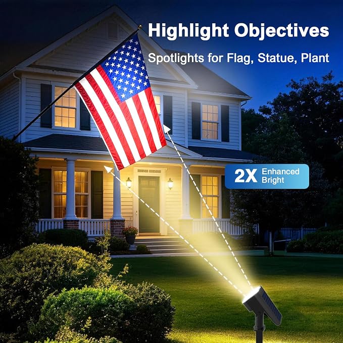 JEJOT Solar Spotlights Outdoor Waterproof with Focus Beam, 2 Pack | Solar Spot Lights, 2 Lighting Modes, Solar Lights for Yard Garden Lawn Landscape Pathway, Warm White