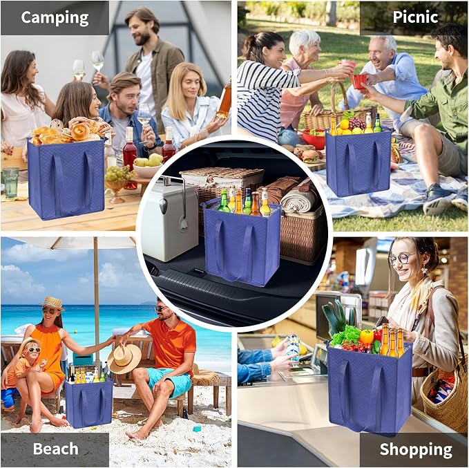 10pcs Insulated Grocery Bags with Zippered Top for Frozen Food Shopping Groceries Travel Insulated Tote Cooler Thermal Bags Hot and Cold Storage Reusable Bag with Reinforced Handles