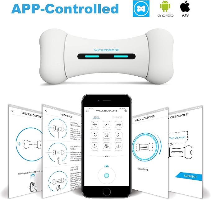 Wickedbone Smart Bone, Automatic & Interactive Toy for Dog, Puppy and Cat, App Control, Safe & Durable, Keep Your Pets Entertained All Day