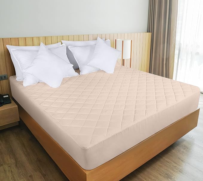Quilted Fitted Mattress Pad, King Mattress Protector Topper with Deep Pocket Stretches up to 16 Inches, Machine Washable Mattress Cover by Utopia Bedding (Beige)