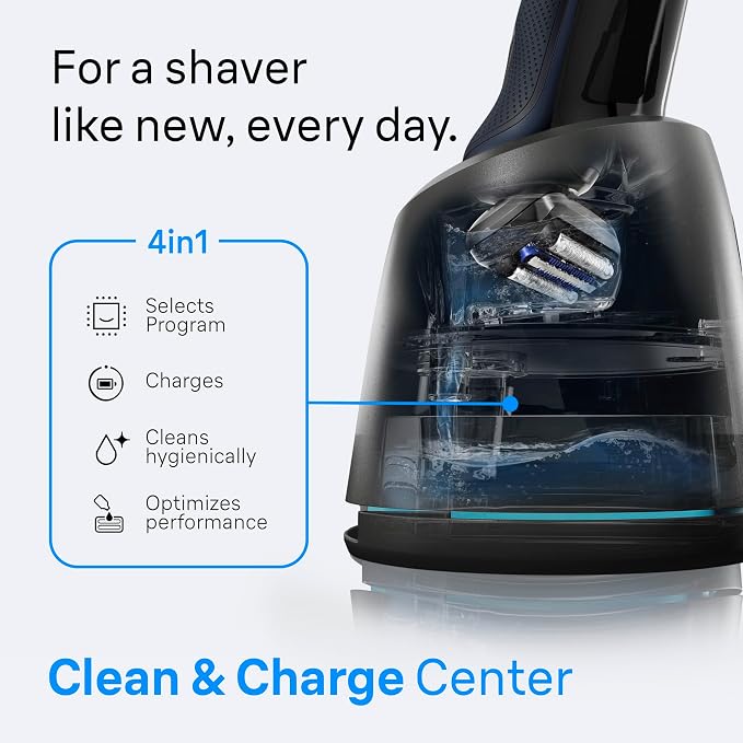 Braun Series 6 Electric Shaver for Men, Wet & Dry Foil Razor, 4-in-1 SmartCare Clean & Charge Center, Precision Trimmer Attachment, Replacement Shaver Head, Travel Case, Dark Blue 6177ps