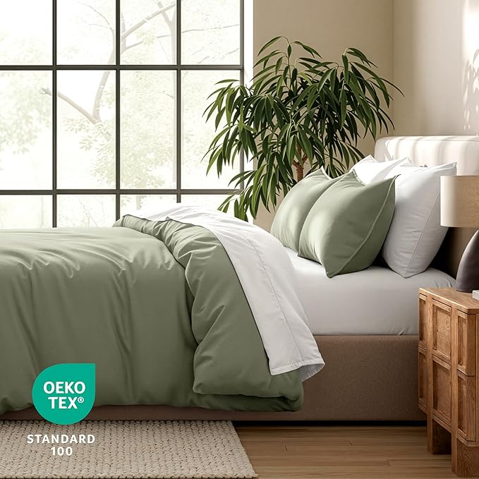 Bare Home Bedding Duvet Cover Extra Long Size - Premium 1800 Super Soft Collection - Lightweight, Cooling - Soft Breathable Bedding Duvet Cover (Twin/Twin XL, Sage)