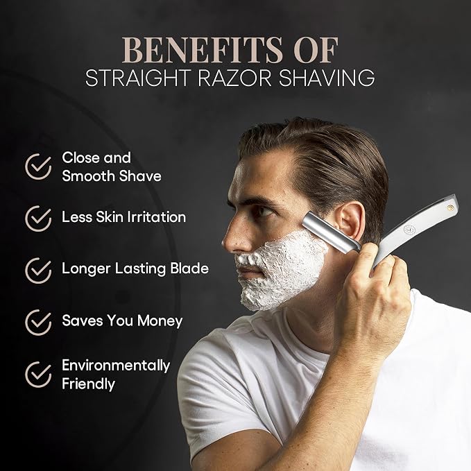 Naked Armor Merlin Straight Razor Kit, Japanese Stainless Steel Shaving Set | 7-Pc Shave Ready Wet Shaving Kit, 7/8" Barber Straight Edge Razor Set, Strop, Paste, Brush, Soap, Sheath, Box, Gifts for Men