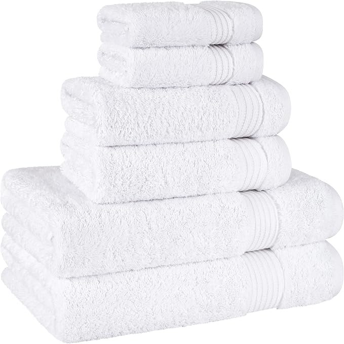 Cotton Paradise 100% Cotton Turkish Towel Set, Soft Absorbent Quick Dry, 6 Piece Towel Set, Snow White