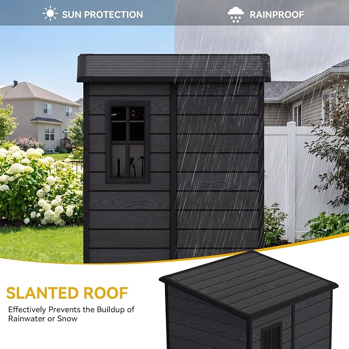 DWVO 5x4 FT Resin Outdoor Storage Shed with Floor, Large Waterproof Lockable Storage Shed with Window, Plastic Tool Shed for Garden, Backyard, Patio, Lawn