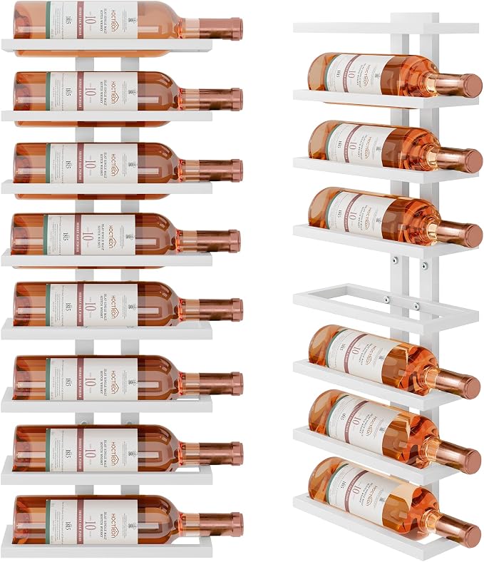 Hoctieon 8 Tier Wall Mount Wine Rack, Wall Racks for Wine Bottles Display and Storage, Hanging Bottle Organizer for Living Room, Dining Room, Wine Cellar, Bar, White