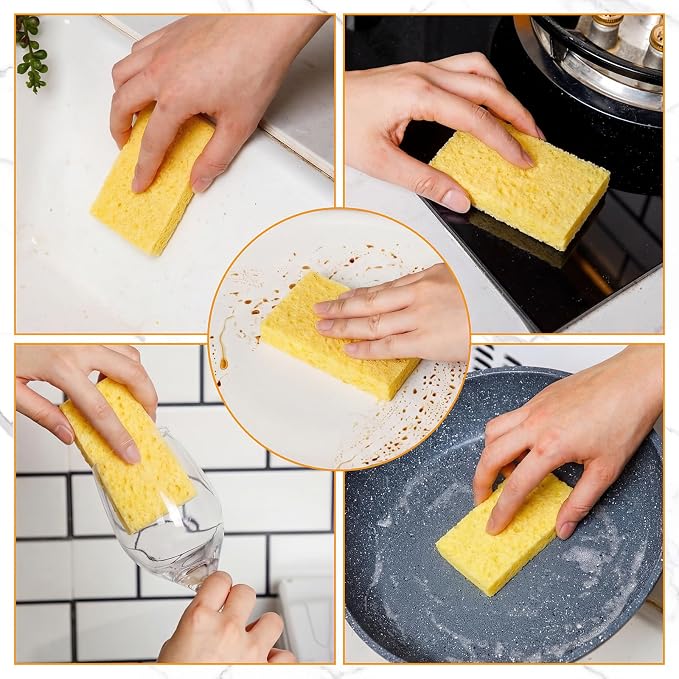 Zhengmy 200 Pieces Sponges Bulk Sponges Kitchen Compressed Sponge Natural Dish Sponge Compressed Wood Pulp Cleaning Without Scratching for Kitchen Bathroom, 3.9 x 2.4 x 0.12 Inch (Yellow)