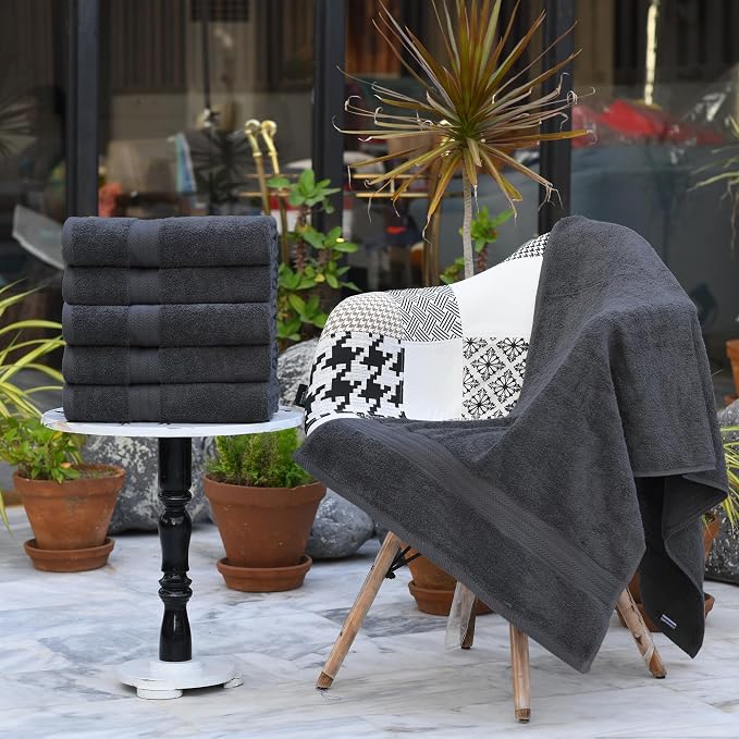 HERCULEAN Large Bath Towels 24 x 50 Pack of 6 | Quick Dry and Highly Absorbent | 100% Cotton Terry Towels for Bathroom - Perfect for Shower - Pool and Spa - Luxury Soft Towels - Charcoal Grey