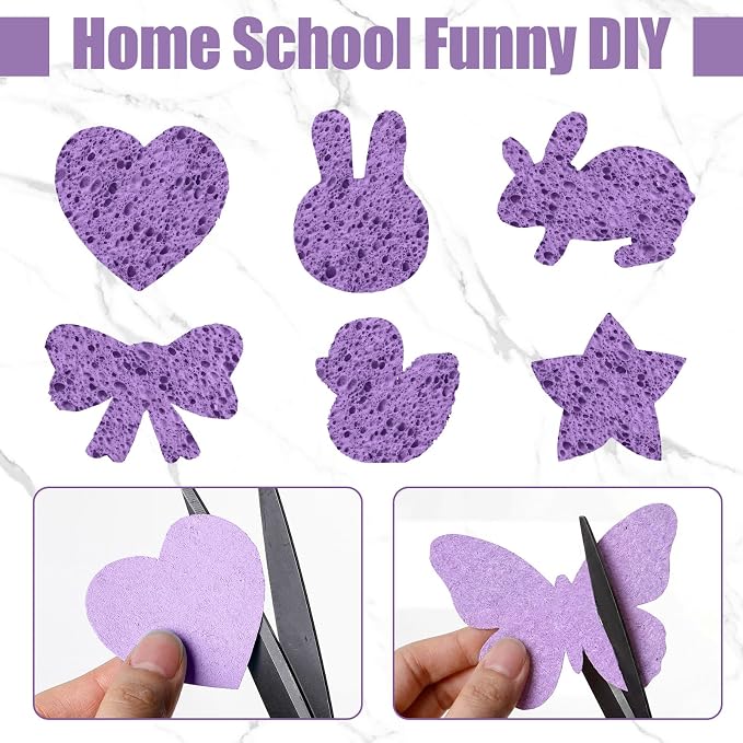 Zhengmy 48 Pieces Sponges Bulk Sponges Kitchen Compressed Sponge Natural Dish Sponge Compressed Wood Pulp Cleaning Without Scratching for Kitchen Bathroom, 3.9 x 2.4 x 0.12 Inch (Purple)