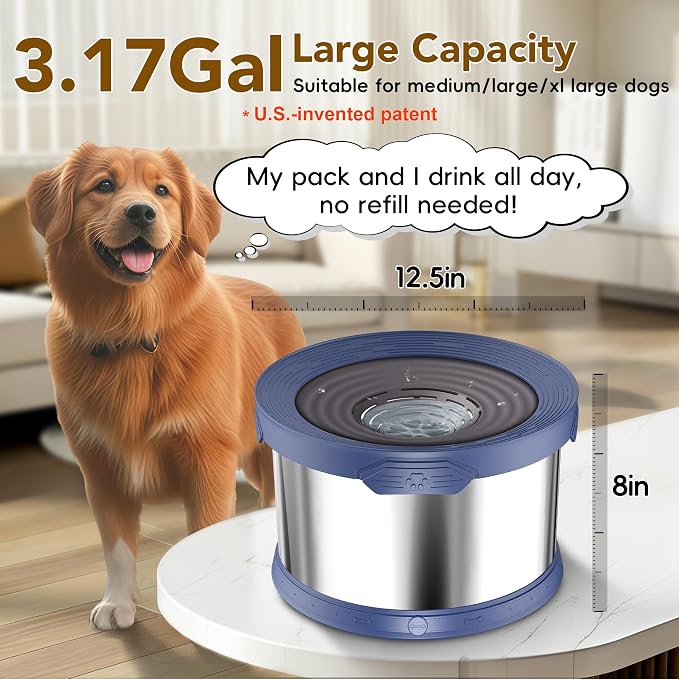UPSKY 12L Dog Water Bowl No Spill Stainless Steel for Slow Drinking Blue | Large Capacity, Spill-proof, Non-slip Design, Durable, For Large Dogs, Messy Drinkers & Multi-pet Homes, Outdoor / Indoor