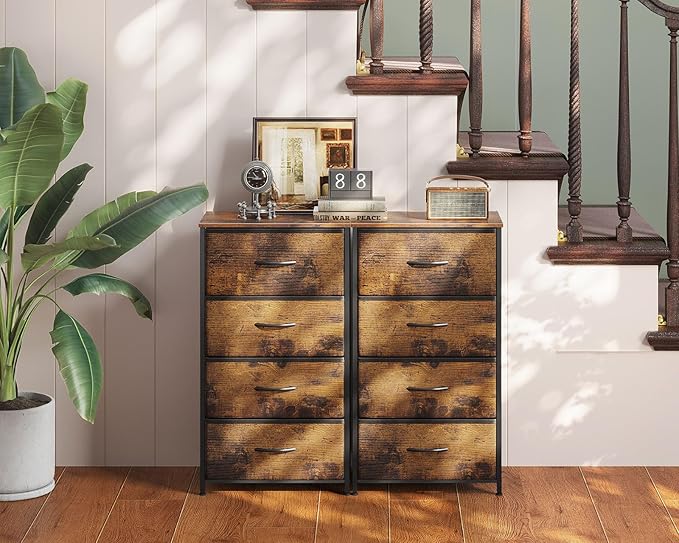 AODK Small Dresser for Bedroom with 4 Storage Drawers, Vintage | Dressers Chest of Drawers Fabric Dresser with Sturdy Steel Frame, Dressers for Closet with Wood Top