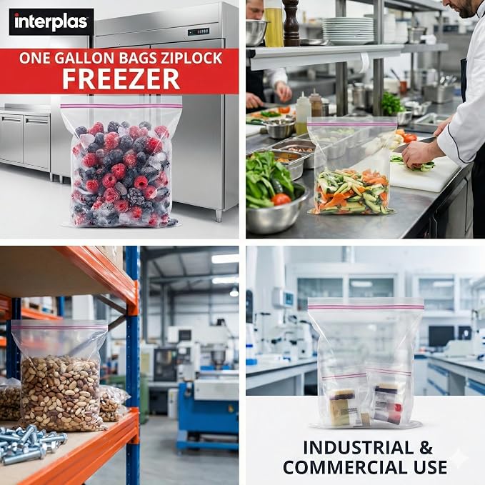 Freezer Bags Gallon size,4 Mil Heavy-Duty Zip Lock Bags for Food Storage, Leak Resistant, 500 Count Bulk –Clear Plastic Reclosable, ideal for Restaurants, Meal Prep, Catering & Industrial Kitchens