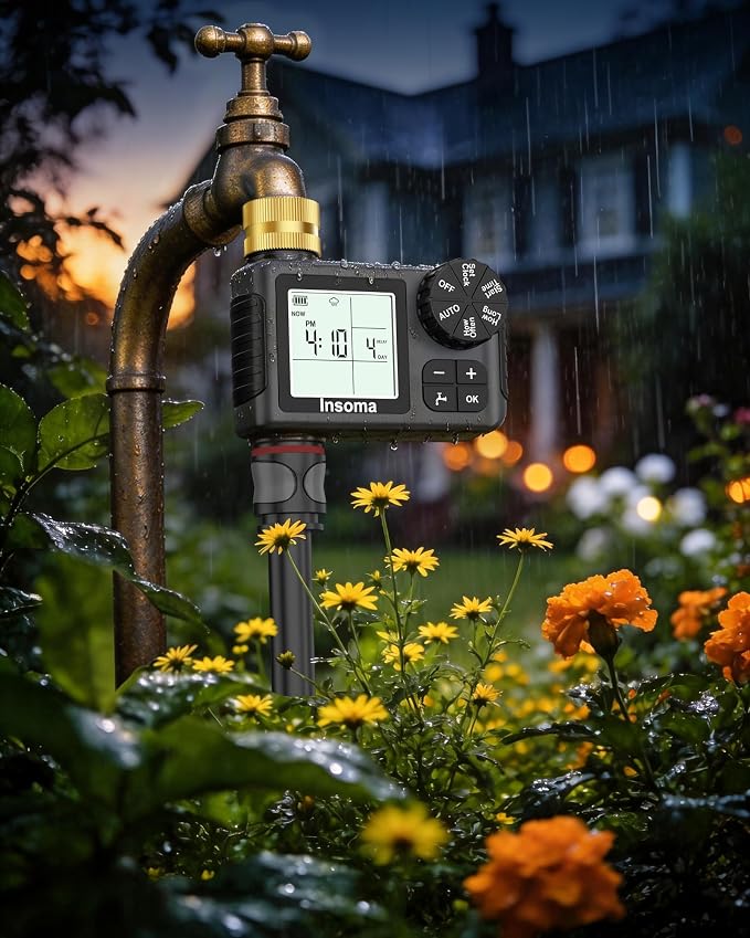 Water Timer for Garden Hose with 100% Metal Pipe, Programmable Sprinkler Controller for Garden Faucet with Auto/Manual/Rain Delay Mode, Irrigation Timers for Lawn, Yard, Outdoor Plants