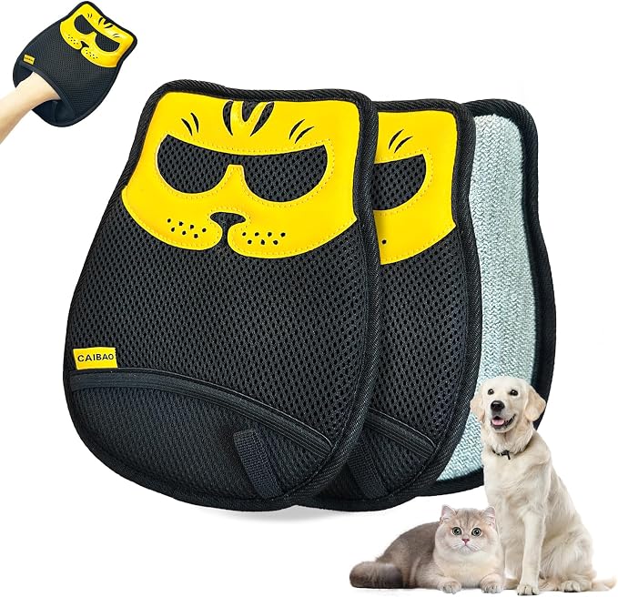 Pet Hair Removal Glove - Washable Reusable, 2pcs | Electrostatic dual-direction fiber grabs loose fur. Works on sofas, rugs, car seats & pet beds. Cat & dog hair