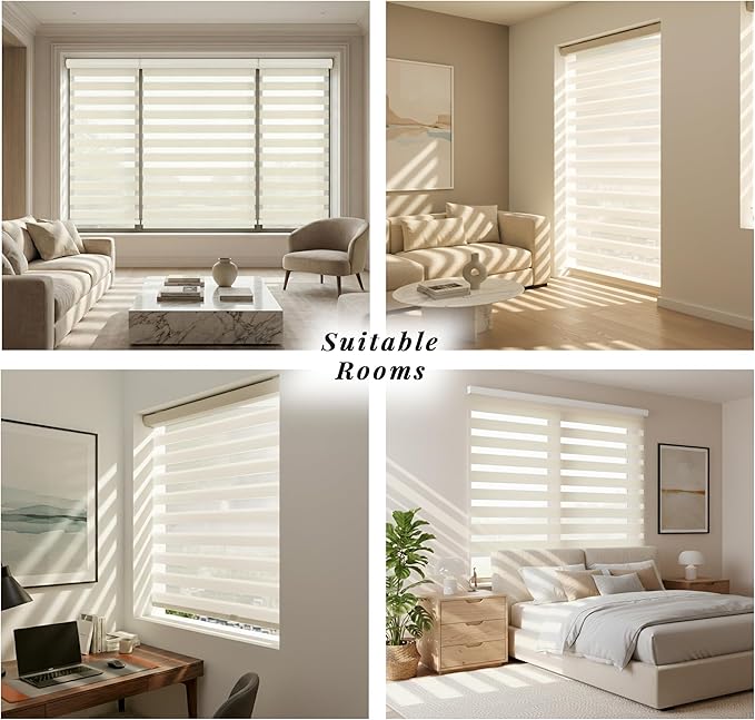 ShadesU Cordless Zebra Blinds – Light Filtering Dual-Layer Window Shades for Privacy (Ivory Color) (Maximum Height 72") (Width 54")