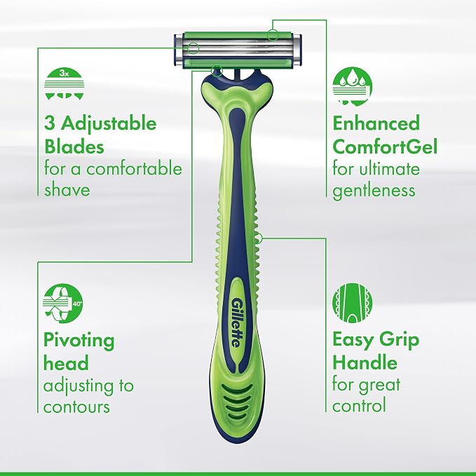 Gillette Sensor3 Sensitive Men's Disposable Razor, 12 Razors (Pack of 6)