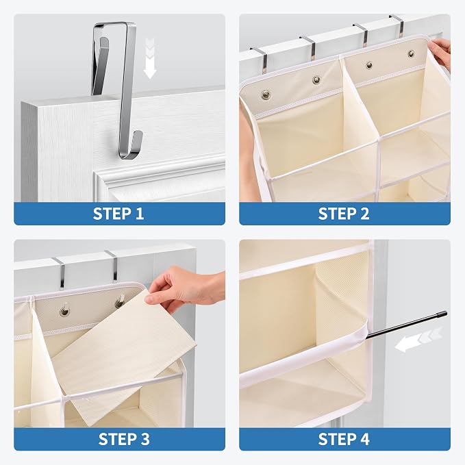JARLINK Over the Door Organizer, Extra Large Storage for Bedroom, Beige | Anti-Tilt 100 lb Load Capacity, Hanging Door Organizer with 5 10 Mesh Pockets, Behind Door Storage for Bathroom, Nursery