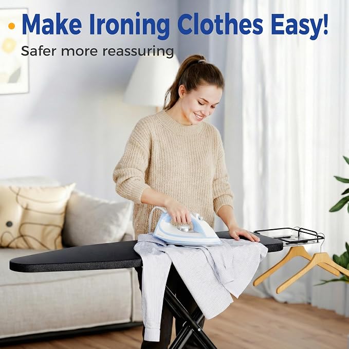 BEWISHOME Foldable Ironing Board Full Size,Height Adjustable Sturdy Iron Board,Compact and Space Save Iron Stand for Laundry Room,Home Use,43" X 13" Black KYB02B