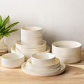 TheTerra Ceramic Dinnerware Sets with Pasta Bowls for 4, 16 Pieces Porcelain Lightweight Plates and Bowls Sets, Scratch Resistant Dish Set, Oven & Microwave & Dishwasher Safe, Beige