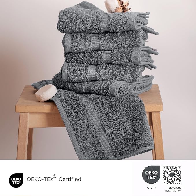 SALBAKOS 6-Piece 100% Turkish Cotton Hand Towels, 16x30 inch, Gray | Large Size Thick Super Soft Highly Absorbent, Versatile Hair Face & Hand Drying Towel, Premium Hotel Quality Made in Turkey