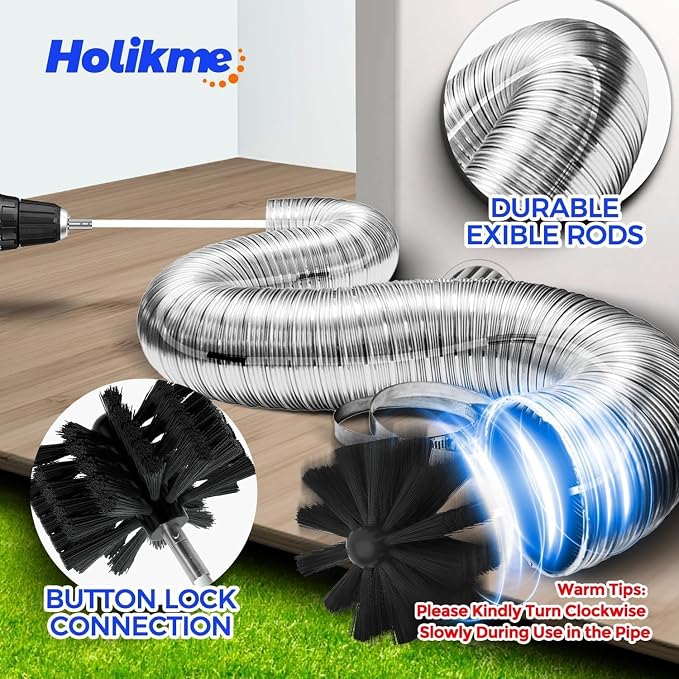 Holikme Dryer Vent Cleaner Kit - 25Ft Flexible Lint Brush for Deep Cleaning | Dryer Vent Cleaner Brush with Drill Attachment, Removes Years of Lint Buildup, Improves Airflow, Faster Drying & Fire Safety