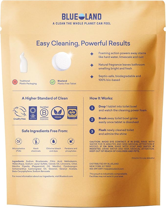 BLUELAND Toilet Bowl Cleaner Tablets, 14 Count (Pack of 2), Lemon Cedar, Plastic-Free, No Harsh Chemicals, Plant-Based, Septic-Safe, Removes Lime, Rust, Hard Water and Toilet Ring Stains